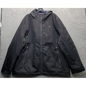 Tommy Hilfiger Windbreaker Jacket Mens XXL Black Stretch Hooded Water Resistant
